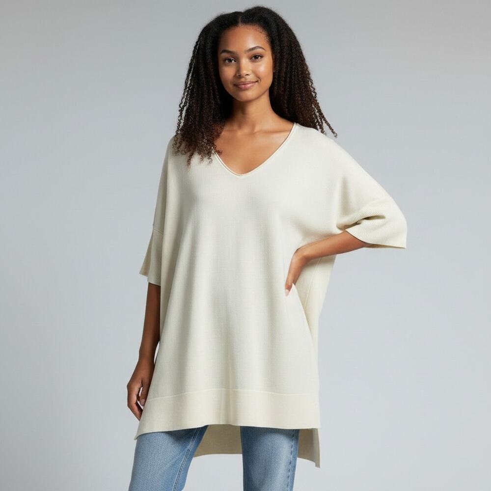 NWT Soya Concept Ivory V Neck Short Raglan Sleeve Tunic Top #1765 Size XXL